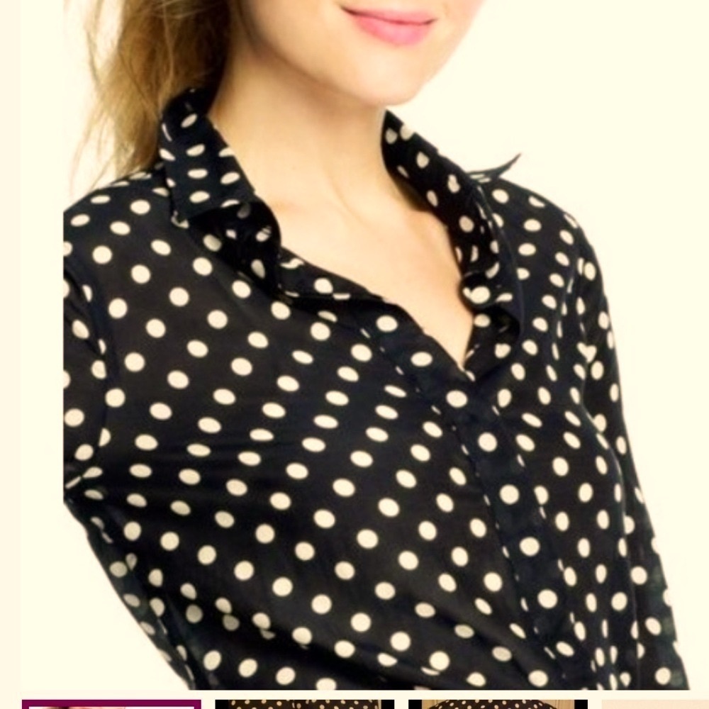 J Crew Polka Dot Silk Collared Pop Over - Black and Cream, size 0